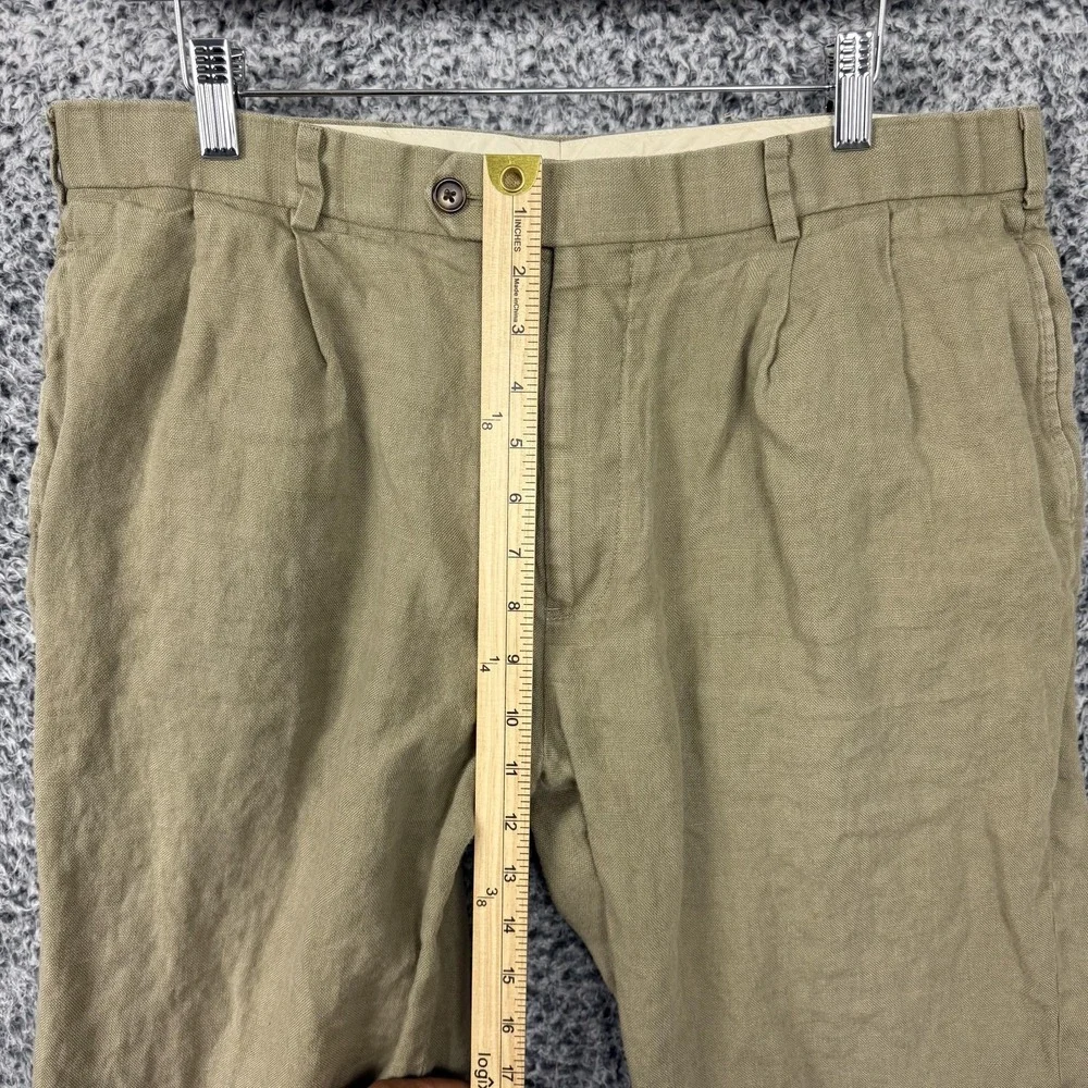 Brooks Brothers Pants Mens 38x30 Beige Irish Linen 1818 Madison Pleated Cuffed